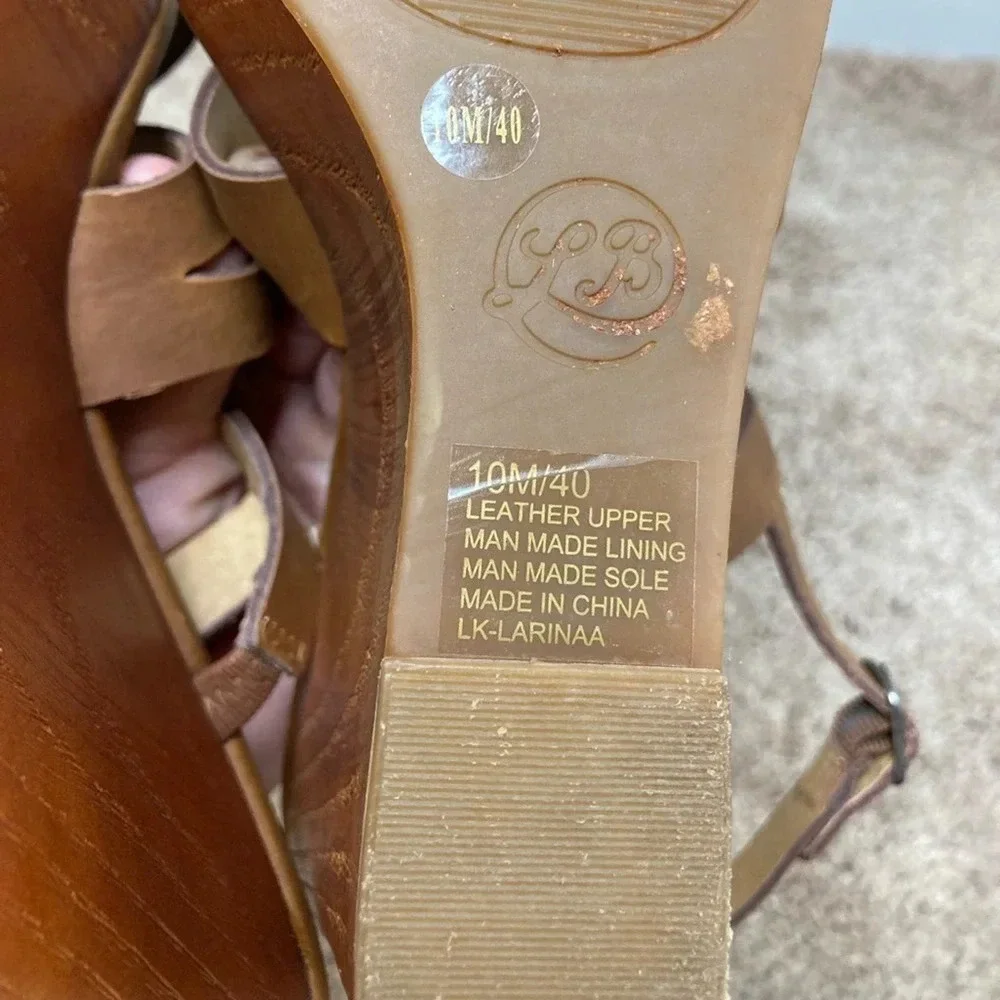 Lucky brand Latinaa strappy wedge sandals brown leather faux wood